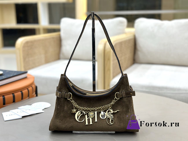Fortok Chloé Charms hobo bag Dark Brown suede 28.5 x 18 x 10cm - 1