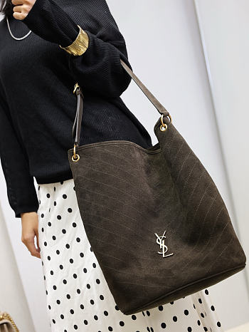 Fortok Saint Laurent Niki supple bucket bag deep mocha brown suede 33×16×40cm