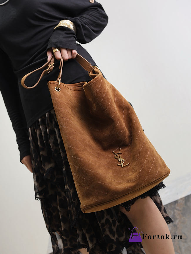 Fortok Saint Laurent Niki supple bucket bag caramel suede 33×16×40cm - 1