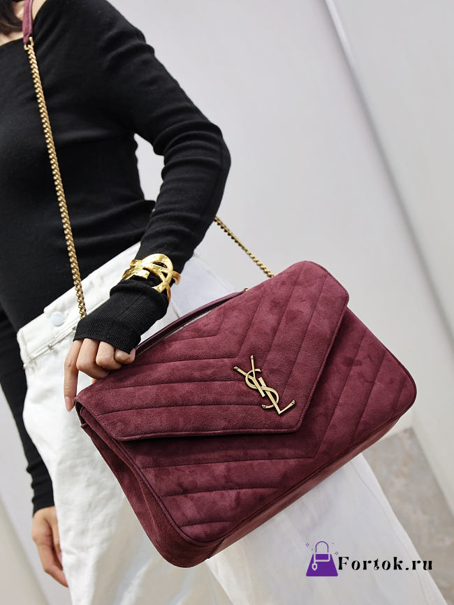 Fortok Saint Laurent Toy Loulou shoulder bag burgundy velvet 32×22×10cm - 1