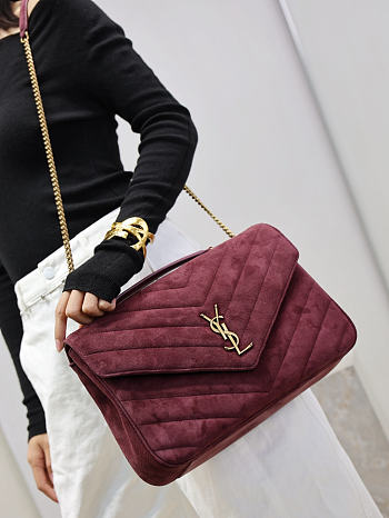 Fortok Saint Laurent Toy Loulou shoulder bag burgundy velvet 32×22×10cm