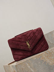 Fortok Saint Laurent Toy Loulou shoulder bag burgundy velvet 32×22×10cm - 5