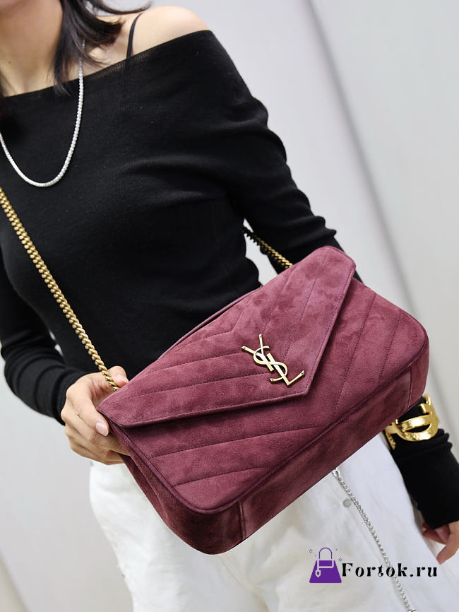 Fortok Saint Laurent Toy Loulou shoulder bag burgundy velvet 29×17×8cm - 1
