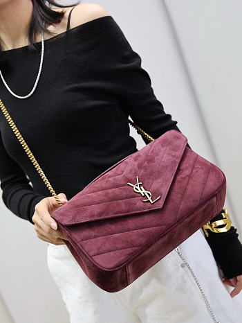 Fortok Saint Laurent Toy Loulou shoulder bag burgundy velvet 29×17×8cm