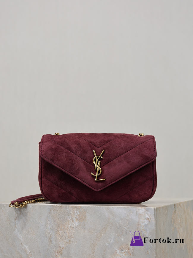 Fortok Saint Laurent Toy Loulou shoulder bag burgundy velvet 20×12×5cm - 1