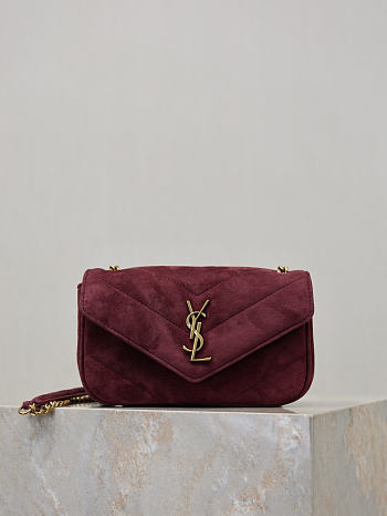 Fortok Saint Laurent Toy Loulou shoulder bag burgundy velvet 20×12×5cm