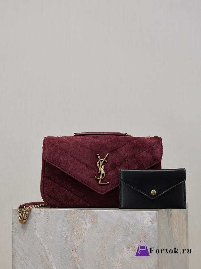 Fortok Saint Laurent Toy Loulou shoulder bag burgundy velvet 24×14×6cm - 1