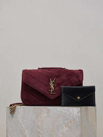 Fortok Saint Laurent Toy Loulou shoulder bag burgundy velvet 24×14×6cm