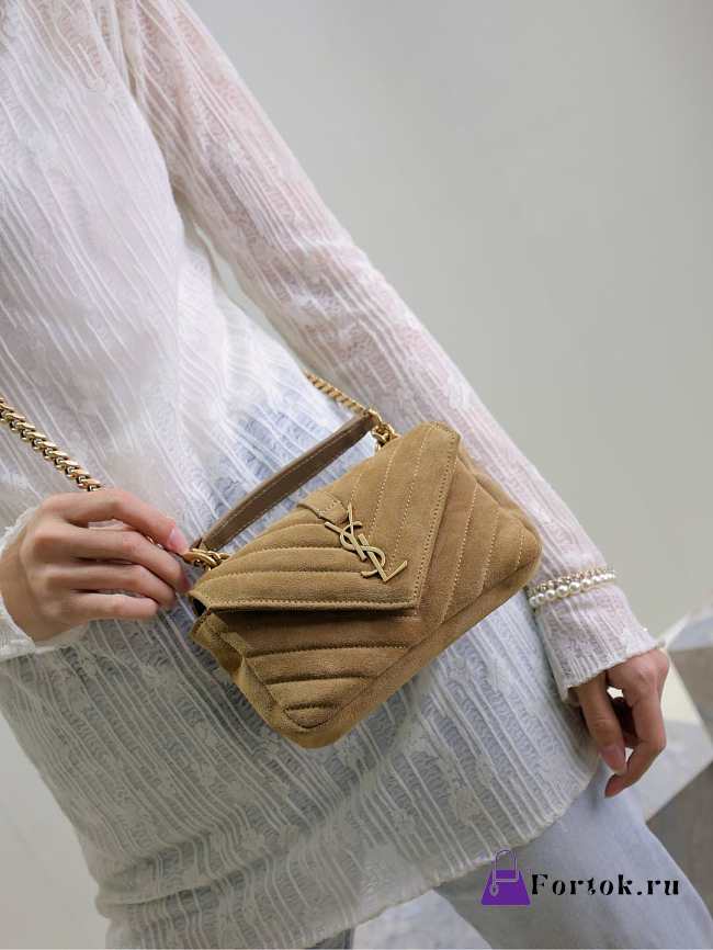 Fortok Saint Laurent College Mini chain bag Brown Suede 20×13×3cm - 1