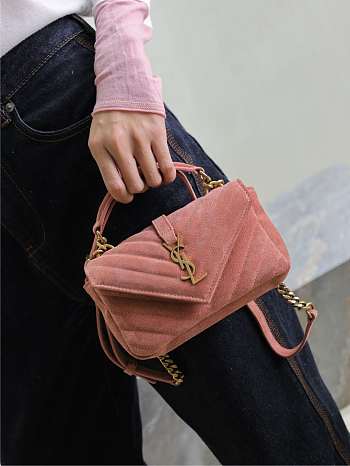 Fortok Saint Laurent College Mini chain bag Pink Suede 20×13×3cm