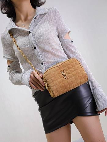 Fortok Saint Laurent Suede Cassandre Matelassé Carré Mini Camera Bag Brown 19.5×14×4cm