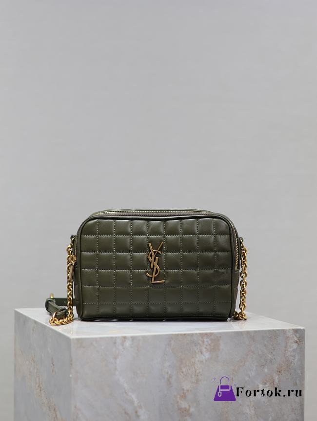 Fortok Saint Laurent Leather Cassandre Matelassé Carré Mini Camera Bag Olive Green 19.5×14×4cm - 1