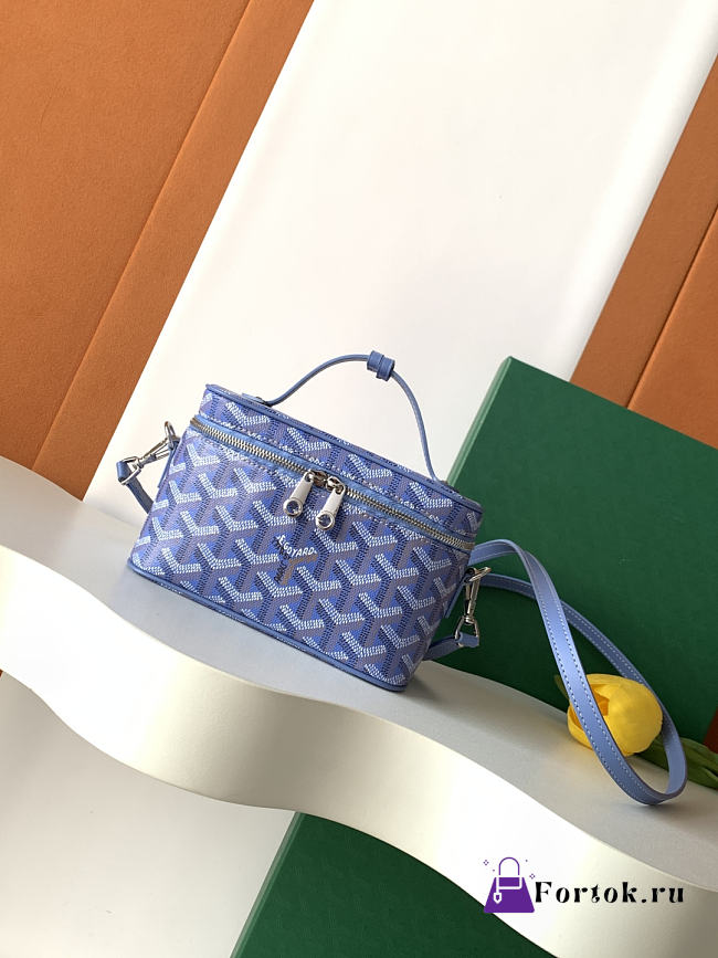 Fortok Goyard Muse Mini Vanity bag blue goyardine canvas 16 x 8 x 10cm - 1