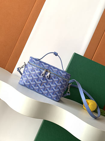 Fortok Goyard Muse Mini Vanity bag blue goyardine canvas 16 x 8 x 10cm