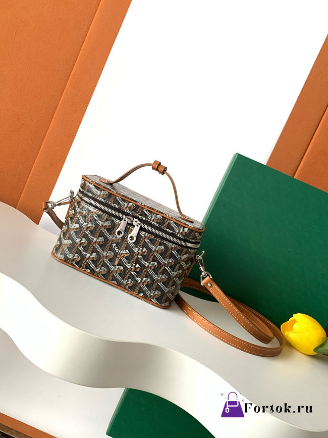 Fortok Goyard Muse Mini Vanity bag Black Brown goyardine canvas 16 x 8 x 10cm  - 1