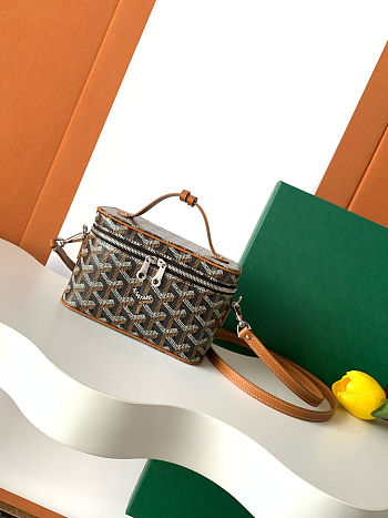 Fortok Goyard Muse Mini Vanity bag Black Brown goyardine canvas 16 x 8 x 10cm 