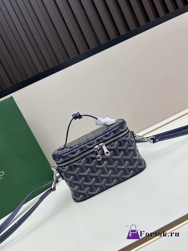 Fortok Goyard Muse Mini Vanity bag Navy Blue goyardine canvas 16 x 8 x 10cm - 1