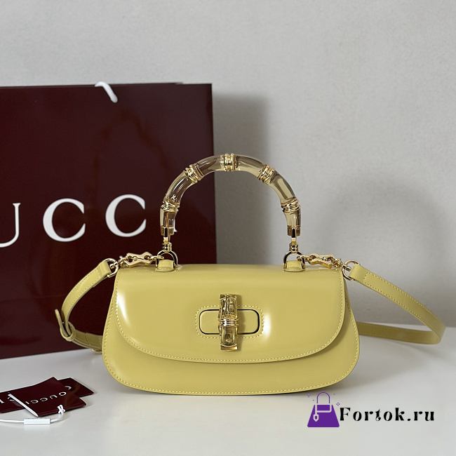 Fortok Gucci Bamboo 1947 top handle bag Yellow 26.6*13*8cm - 1