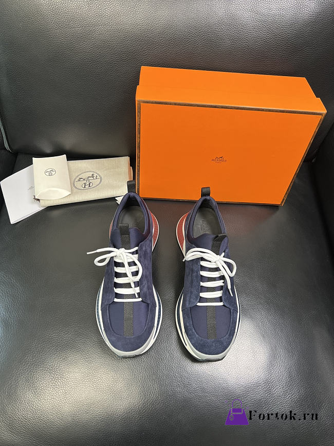Fortok Hermès Just sneakers Suede Navy Blue - 1