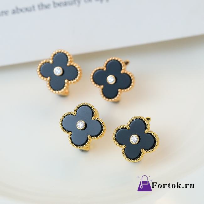 Fortok Van Cleef & Arpels Vintage Alhambra Black Gold/ Rose Gold Earrings - 1
