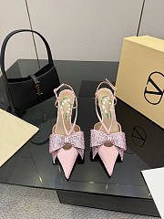 Fortok Valentino Garavani 2026ss Bowow embellished satin slingback pumps Pink 8cm - 1