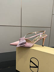 Fortok Valentino Garavani 2026ss Bowow embellished satin slingback pumps Pink 8cm - 2