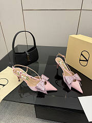 Fortok Valentino Garavani 2026ss Bowow embellished satin slingback pumps Pink 8cm - 4