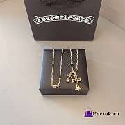 Fortok Chrome Hearts Black Crystal Double Cross Necklace Gold  - 6