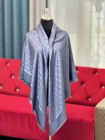 Fortok Fendi FF-motif jacquard shawl Blue Silk 140*140cm