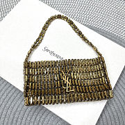 Fortok Saint Laurent crystal-embellished chainmail shoulder bag Gold 18x7.5x2.5CM  - 1