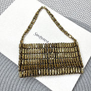 Fortok Saint Laurent crystal-embellished chainmail shoulder bag Gold 18x7.5x2.5CM  - 3