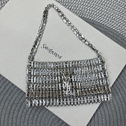 Fortok Saint Laurent crystal-embellished chainmail shoulder bag Silver 18x7.5x2.5CM - 1