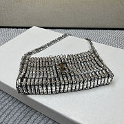 Fortok Saint Laurent crystal-embellished chainmail shoulder bag Silver 18x7.5x2.5CM - 5