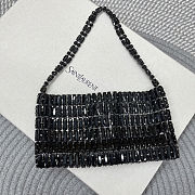 Fortok Saint Laurent crystal-embellished chainmail shoulder bag Black 18x7.5x2.5CM - 3