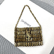 Fortok Saint Laurent crystal-embellished chainmail shoulder bag Mini Bag Gold 11.5x8.5x2.5CM - 1