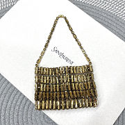 Fortok Saint Laurent crystal-embellished chainmail shoulder bag Mini Bag Gold 11.5x8.5x2.5CM - 5