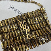 Fortok Saint Laurent crystal-embellished chainmail shoulder bag Mini Bag Gold 11.5x8.5x2.5CM - 2
