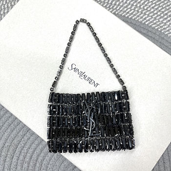 Fortok Saint Laurent crystal-embellished chainmail shoulder bag Mini Bag Black 11.5x8.5x2.5CM