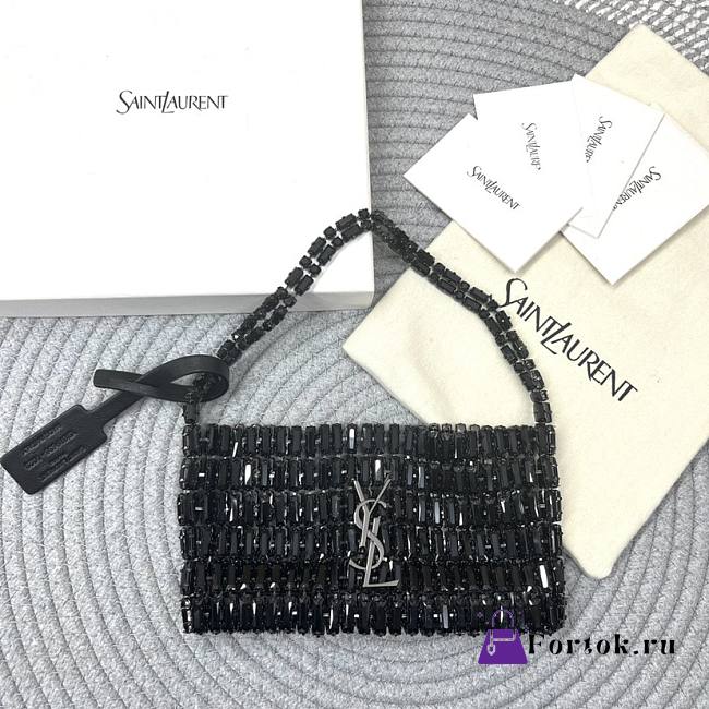 Fortok Saint Laurent Cassandre embellished shoulder bag black crystals 18x7.5x2.5CM - 1