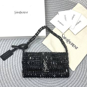 Fortok Saint Laurent Cassandre embellished shoulder bag black crystals 18x7.5x2.5CM