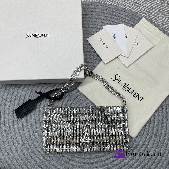 Fortok Saint Laurent Cassandre embellished shoulder bag Silver crystals 18x7.5x2.5CM - 1