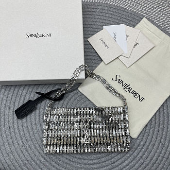 Fortok Saint Laurent Cassandre embellished shoulder bag Silver crystals 18x7.5x2.5CM