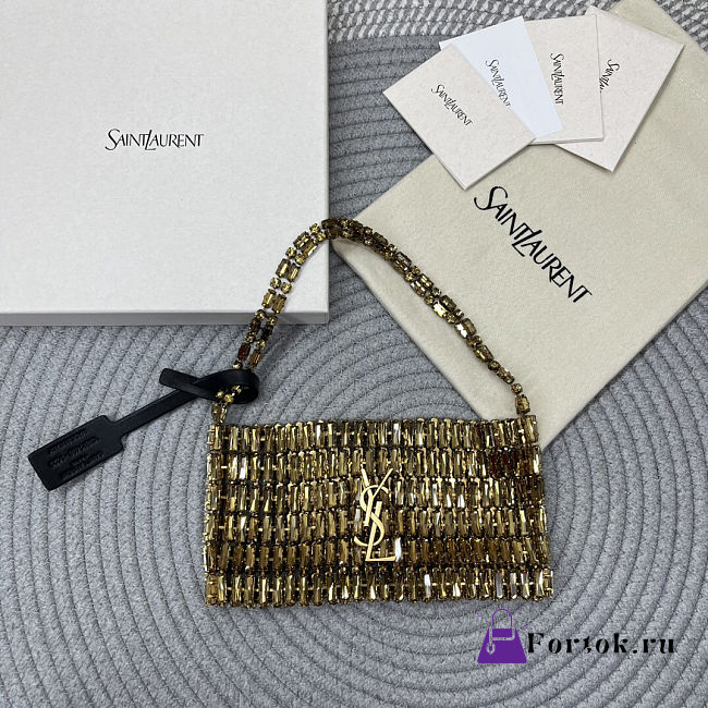 Fortok Saint Laurent Cassandre embellished shoulder bag Gold Crytals 18x7.5x2.5CM - 1