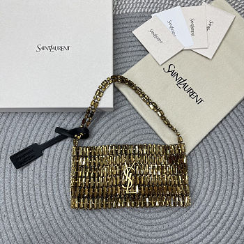 Fortok Saint Laurent Cassandre embellished shoulder bag Gold Crytals 18x7.5x2.5CM