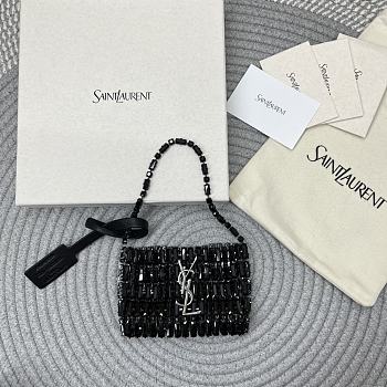 Fortok Saint Laurent Cassandre embellished shoulder Micro bag Black Crystal 11.5x8.5x2.5CM