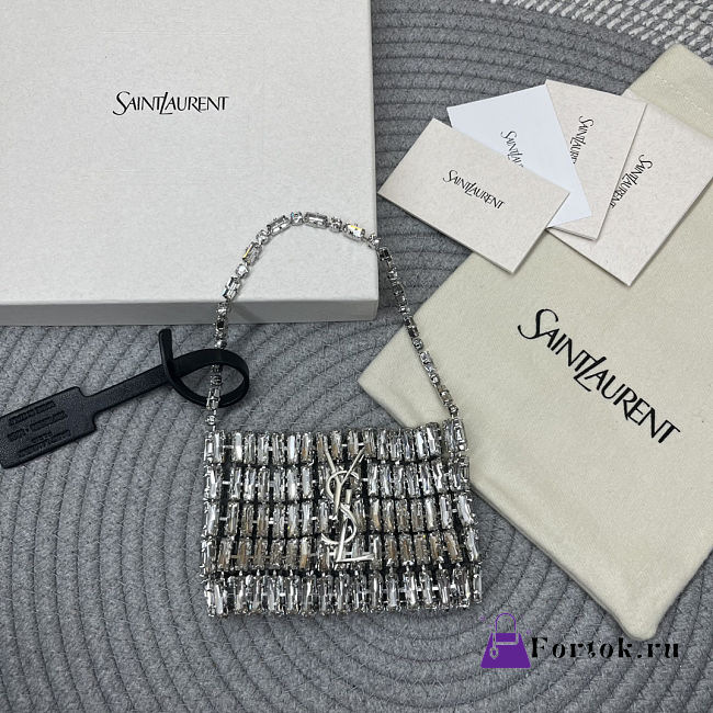 Fortok Saint Laurent Cassandre embellished shoulder Micro bag Silver Crystal 11.5x8.5x2.5CM - 1