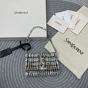 Fortok Saint Laurent Cassandre embellished shoulder Micro bag Silver Crystal 11.5x8.5x2.5CM - 1