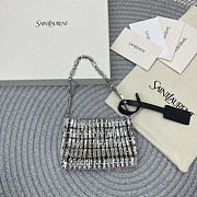 Fortok Saint Laurent Cassandre embellished shoulder Micro bag Silver Crystal 11.5x8.5x2.5CM - 4