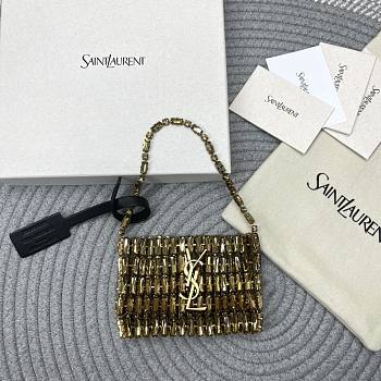 Fortok Saint Laurent Cassandre embellished shoulder Micro bag Gold Crystal 11.5x8.5x2.5CM