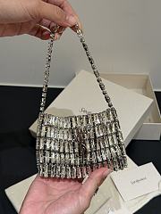 Fortok Saint Laurent crystal-embellished chainmail shoulder bag Mini Bag Silver 11.5x8.5x2.5CM - 1